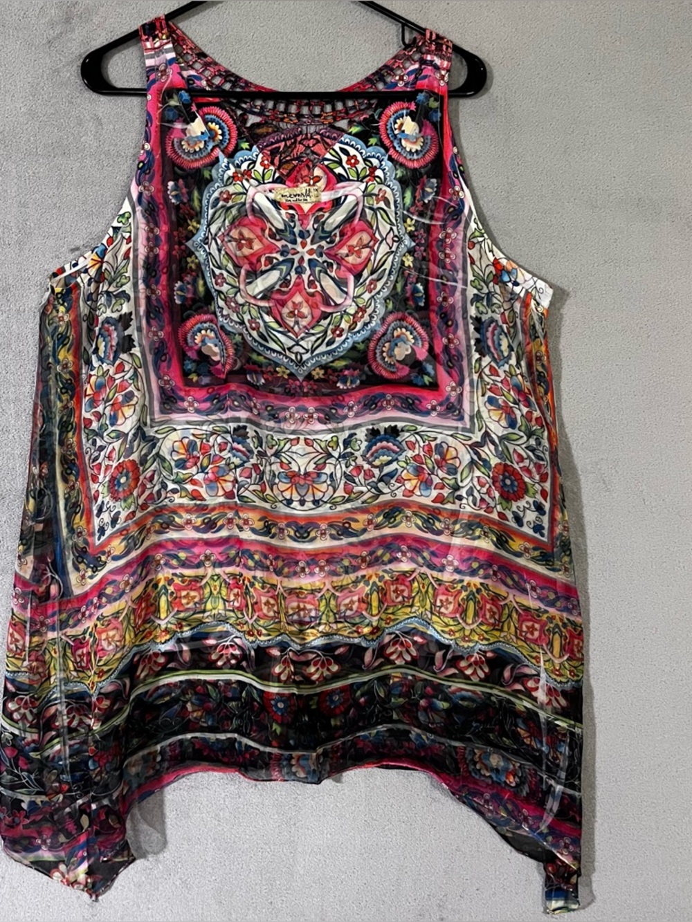 One World Sleeveless Top Chiffon over Attached Tank Women Plus 1X Fairy Festival